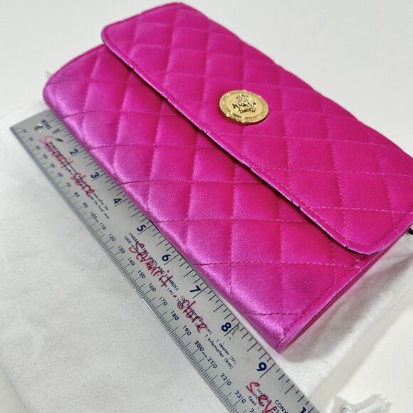 Versace Medusa Velvet Quilted Leather Wallet On Chain Clutch Fuchsia Pink NWT - Picture 10 of 12